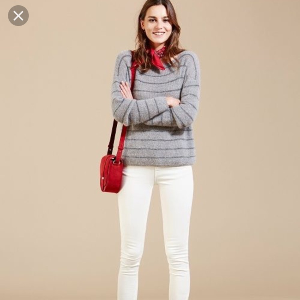 Gray Striped Crewneck Sweater - Women